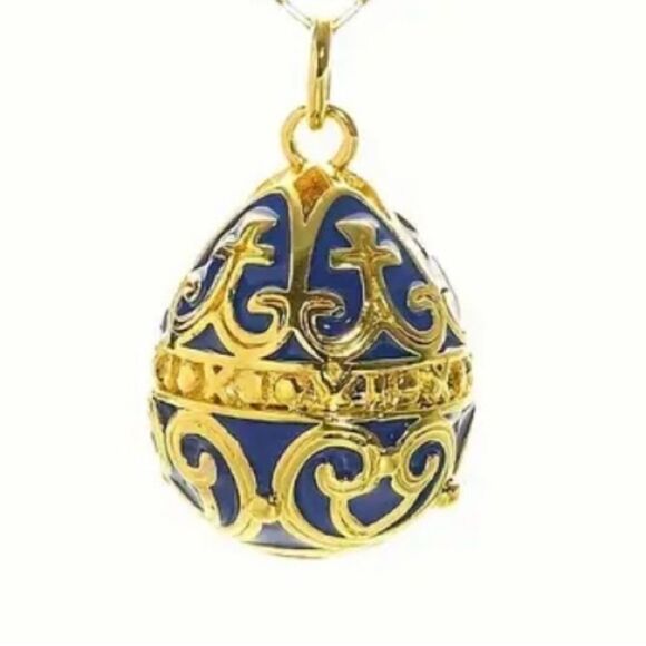 GOLDEN BLUE EGG SHAPE PENDANT NECKLACE - Picture 1 of 2
